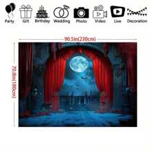 Halloween Photo Booth Background Fabric - Vampire, Witch, And Castle Design | Polyester Fiber, No Power Required | Perfect Choice For Parties And Events - Multicolor - View 2