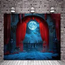 Halloween Photo Booth Background Fabric - Vampire, Witch, And Castle Design | Polyester Fiber, No Power Required | Perfect Choice For Parties And Events - Multicolor - View 4