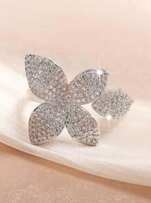 rakol 1入組流行cz石頭和葉子裝飾的開口戒指,適合女性日常佩戴 - 銀色 - 查看 15