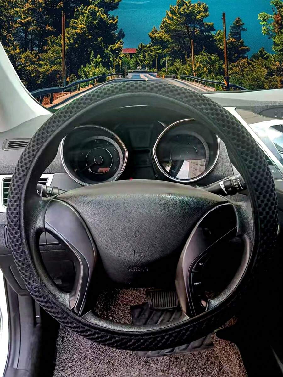 透氣汽車方向盤套 - 黑色 - 查看 1