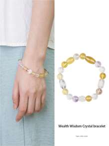 [VE]1pc High Quality Natural Crystal Bracelet, Yellow Crystal - Symbol Of Prosperity And Good Luck, Courage And Wisdom, White Crystal - Pure And Flawless, Represents Clear Mind And Intelligence, Balance Energy, Enhance Memory And Comprehension. Natural Gemstone Colors Vary Randomly. - Multicolor - View 1