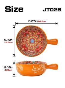 1 件带手柄陶瓷碗，圆形深盘，4 种颜色可选，适用于拉面碗、沙拉碗、汤碗 - 彩色 - 查看 4