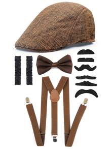 D EXCEED Bộ phụ kiện trang phục thập niên 1920 dành cho nam giới Mũ Fedora Manhattan Nơ cài lưng chữ Y Dây đeo đàn hồi Râu giả Cosplay Đồ trang trí Halloween Quà tặng Tiệc tối Dạ hội - nhiều màu - Xem 7