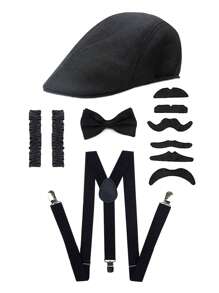 D EXCEED Bộ phụ kiện trang phục thập niên 1920 dành cho nam giới Mũ Fedora Manhattan Nơ cài lưng chữ Y Dây đeo đàn hồi Râu giả Cosplay Đồ trang trí Halloween Quà tặng Tiệc tối Dạ hội - nhiều màu - Xem 4