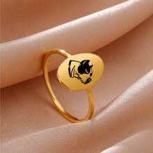 [Custom] Personalized Cartoon Animal Ring Laser Marking Dog Bulldog Ring Men's And Women's Stainless Steel Jewelry School Season Graduation Season Birthday Special Festival Giving Students Customized Commemorative Gifts