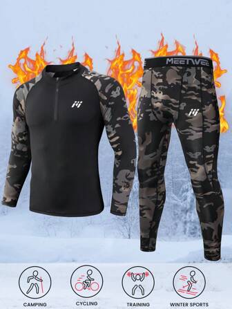 男友款男士户外保暖内衣套装，带保暖内衬，适合秋冬季跑步、滑雪、狩猎、徒步旅行、运动
