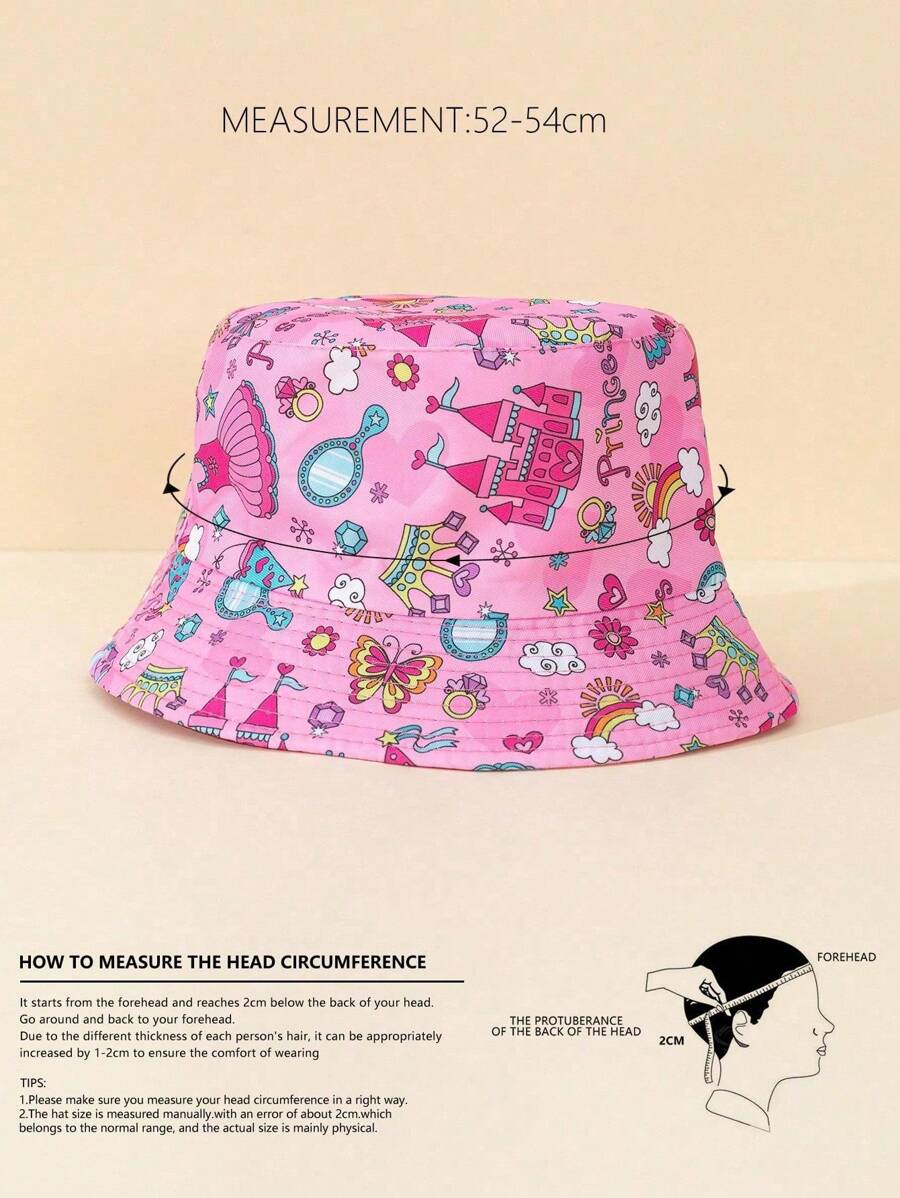 1pc Girls Butterfly & Flower Print Reversible Bucket Hat, Random Cutout, Sweet Fashion, Pink Sun