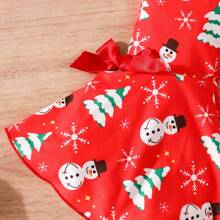 2 piezas/Set Top con estampado de letra y muñeco de nieve de Navidad y pantalón acampanado para niñas