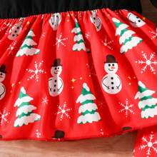 2 piezas/Set Top con estampado de letra y muñeco de nieve de Navidad y pantalón acampanado para niñas