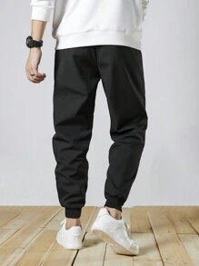 Men Drawstring Waist Thermal Lined Pants, For Fall Winter