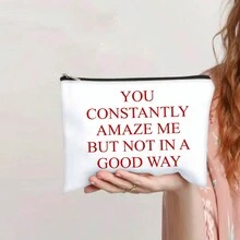 字母印花“你总是让我惊讶，但不是以一种好的方式”设计的化妆包，紧凑型便携式旅行收纳袋，送给家人和朋友的礼物化妆包学校学校用品旅行必需品化妆包节日必需品节日返校化妆包化妆包化妆包美容返校 - 紅色 - 查看 6