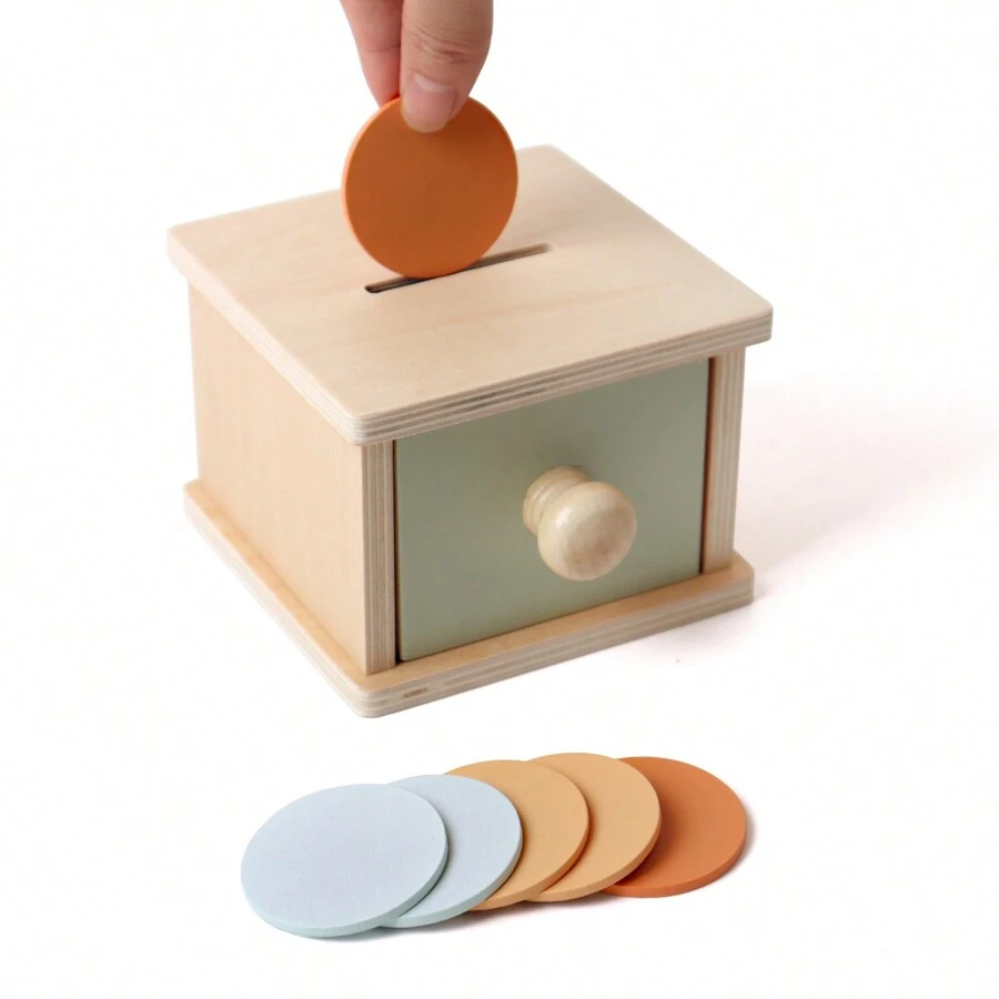 Montessori Coin Box, Montessori Coin Box Toy Suitable For 1 Year Old Toddlers, Wooden Montessori Toy Balls, Baby Drawer Coin Slot - Apricot - View 1