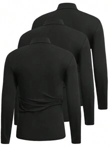 3pcs/Set Men's Turtleneck Long Sleeve T-Shirts - Black - View 2