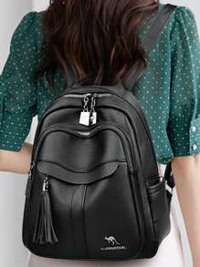 High Quality Soft Leather Retro Women's Backpack, Large Capacity Travel Backpack - Black - View 9