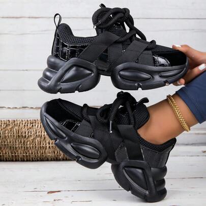 Zapatillas de mujer de moda, antideslizantes, de tela de malla transpirable, con suela gruesa, opciones de color rosa, blanco, plateado, negro, zapatos casuales de plataforma estilizada, tallas grandes