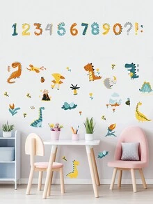10pcs/Set Cute Cartoon Dinosaur Number & Letter Self-Adhesive Wall Stickers, Nursery Decor, Kids Room Dinosaur Wall Art Decals, Waterproof PVC Bedroom Wall Decor - Multicolor - View 3