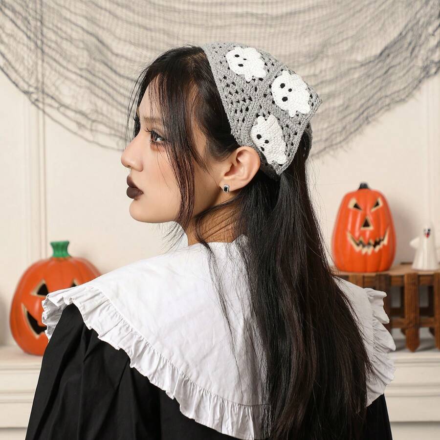 1 Pc Cute Grey White Woman Ghost Bat Triangle Headband Halloween Gift Party Cosplay Accessories Fall Winter Hair Band Hair Accessories For Women For Vacation Outfits Woman
