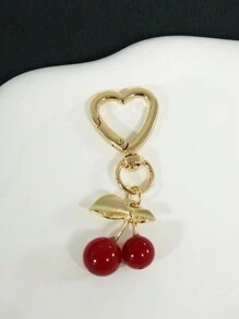 可爱草莓樱桃钥匙扣红色包包饰物心形钥匙圈钱包背包配饰装饰女士女孩礼物万圣节情人节 - 金色 - 查看 3