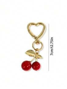 可爱草莓樱桃钥匙扣红色包包饰物心形钥匙圈钱包背包配饰装饰女士女孩礼物万圣节情人节 - 金色 - 查看 5