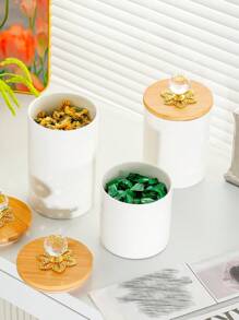 1 pieza/set Recipiente de almacenamiento de alimentos de cerámica con tapa de madera, tarro de cocina, tarro de alimentos de cerámica hermético con tapa de madera sellada, envase de almacenamiento de cocina, para café, harina, azúcar, especias, té, hierbas, artículos esenciales de cocina, mejor artículo de valor - Multicolor - Ver 7