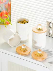 1 pieza/set Recipiente de almacenamiento de alimentos de cerámica con tapa de madera, tarro de cocina, tarro de alimentos de cerámica hermético con tapa de madera sellada, envase de almacenamiento de cocina, para café, harina, azúcar, especias, té, hierbas, artículos esenciales de cocina, mejor artículo de valor - Multicolor - Ver 5