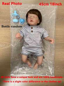 逼真的 45 厘米睡眠重生娃娃，具有 3D 绘画皮肤和可见血管，18 英寸活体柔软硅胶新生婴儿可爱睡前玩具生日礼物（部分零件随机） - 灰色 - 查看 2