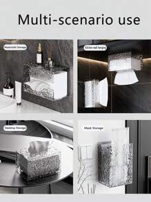 1pc/2pcs Clear Tissue Box Holder, Wall Mounted Tissue Dispenser, No Drilling Required, Suitable For Kitchen, Bathroom And Toilet, Desktop Tissue Organiser, Ideal For Storing Tissues And Other Paper Products, Bedroom Decoration, Home Decoration, House Decoration, Holiday Decoration - Clear - View 6