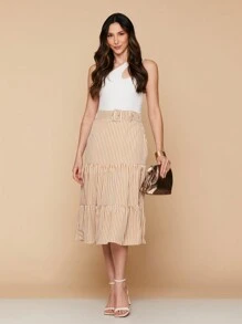 3 Marias Skirt With Striped Midi Belt Evangelical Fashion Launch - 杏色 - 查看 2