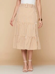 3 Marias Skirt With Striped Midi Belt Evangelical Fashion Launch - 杏色 - 查看 1