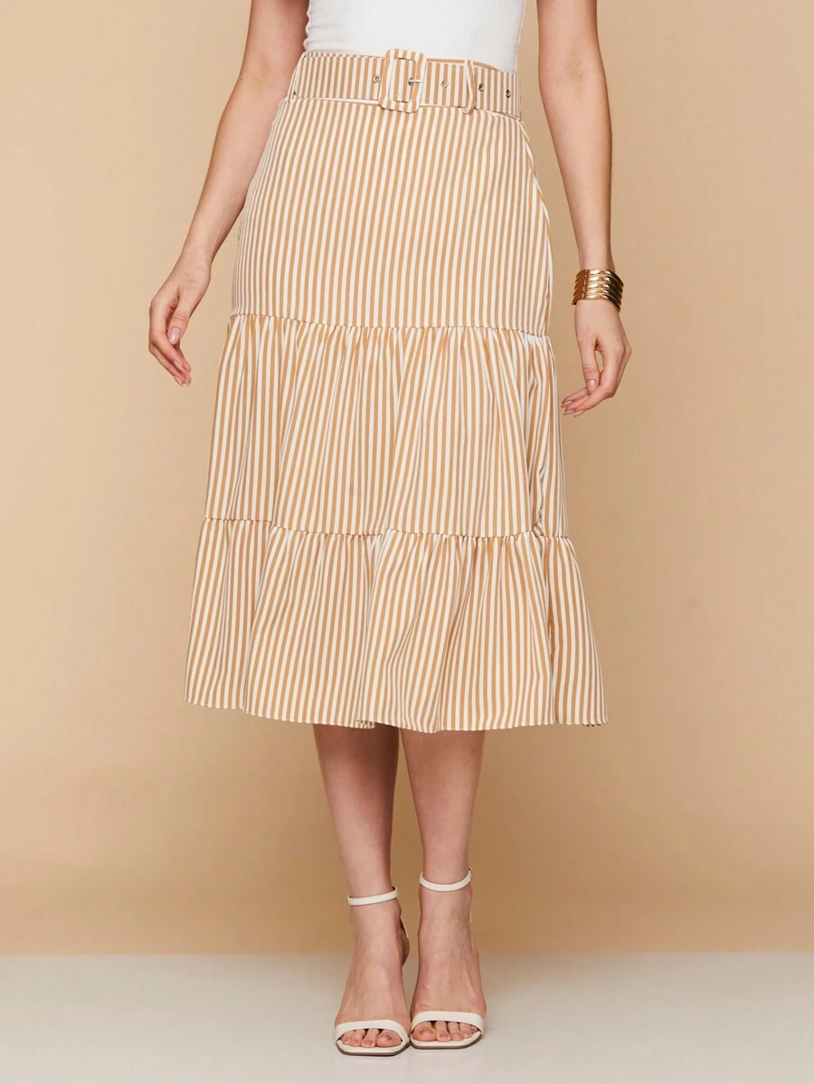 3 Marias Skirt With Striped Midi Belt Evangelical Fashion Launch - 杏色 - 查看 1