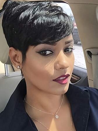 Pixie Cut Wig Human Hair Short Curly Wigs Human Hair Short Layered Hair Cut Wigs Human Hair Machine Made Wigs Natural Black Color