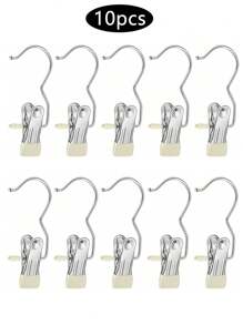 10个装不锈钢衣夹，洗衣挂钩挂夹，可调节金属裤架带夹子，靴架夹子，带钩洗衣钉，衣柜衣架整理夹，袜子毛巾夹，重型衣夹，散装衣架夹，适用于衣柜、旅行、裤子、袜子、手提包等。 - 彩色 - 查看 13