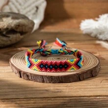 1pc Bohemian Fabric Tassel Handmade Woven Bracelet, Colorblock Summer Holiday Style
