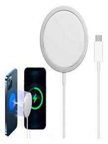 Masafe Magnetic Wireless Charger, 15W Fast Wireless Charging, Qi Technology, Magnetic Charging For IPhone White, IPhone Cable