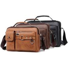 Men's Hand Bags Leather Crossbody Shoulder Bags 11" Small PU Leather Messenger Bag Shoulder Bag Crossbody Handbag Vintage Crossbody Bag For Women Men Satchel Man Purse - Black - View 2