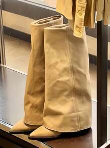 Khaki Wide Leg Boots Women's 2024 New Pointed Toe Straight Tube Tall Boots Western Cowboy Boots, Summer