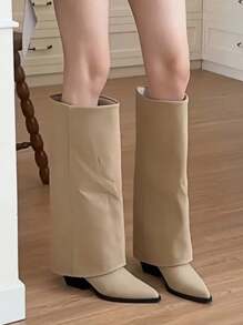 Khaki Wide Leg Boots Women's 2024 New Pointed Toe Straight Tube Tall Boots Western Cowboy Boots, Summer