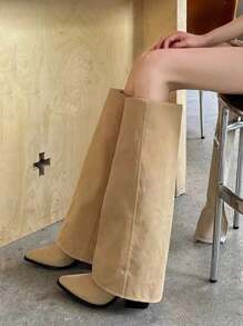 Khaki Wide Leg Boots Women's 2024 New Pointed Toe Straight Tube Tall Boots Western Cowboy Boots, Summer