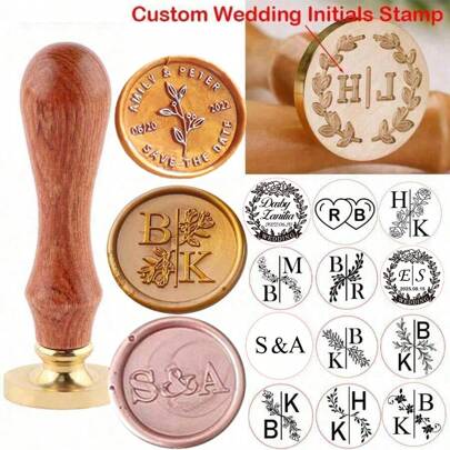 1PC Personalized Initials Wax Seal Stamp-Sealing Wax Stamp With Wooden Handle Custom Wax Seal Stamp For Crafting, Envelopes, Gift Wrap Graduation Gifts And Wedding Invitation Multi-Functional Family, , Workers For Anniversaries, For Birthdays, For Weddings, For Christmas, For Winter, For Fall/Autumn, For School, For Business/Work/Office Back To School,Back To School,School Supplies