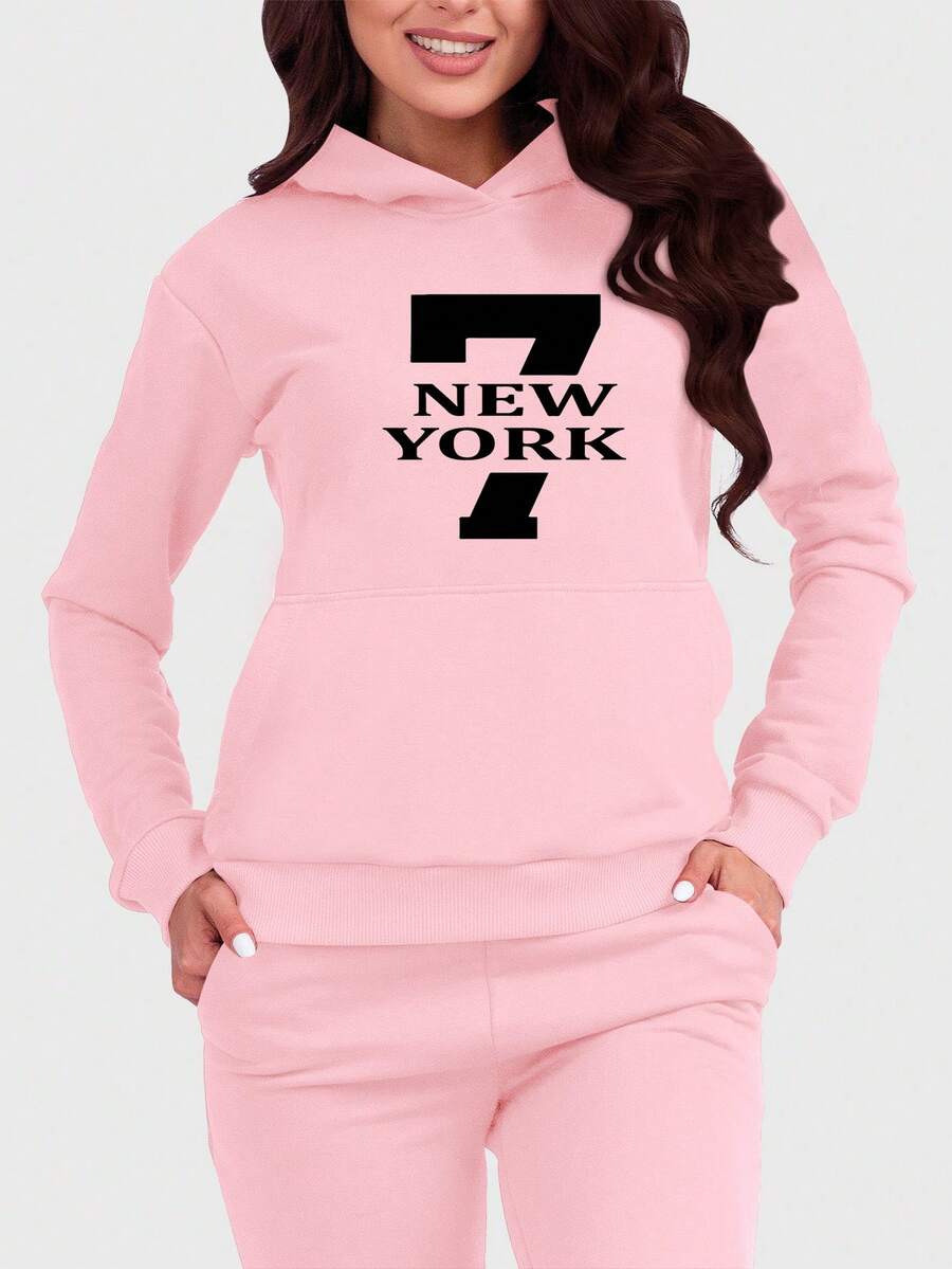 Women's Kangaroo 7 New York Flannel Hooded Sweatshirt With Pocket - 粉色 - 查看 1
