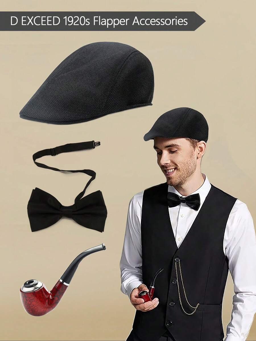 D EXCEED 3 PCS1920s Men's Gatsby Gangster Costume Accessories Set Kentucky Derby Costumes For Men 20s Manhattan Fedora Hat Bowknot Halloween Decorations Gift Banquet Cosplay Prom - Multicolor - View 1