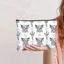 西式化妆包，奶牛印花化妆包，女牛仔礼物，女牛仔配饰，西式礼物，女牛仔礼物，白色旅行学校学校用品旅行必需品袋化妆包节日必需品节日返校化妆包化妆包美容返校化妆收纳盒化妆品收纳盒化妆品收纳 - 黑與白 - 查看 6