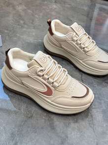 2025 Women's White Casual Sneakers, New Korean Version Ins Style Student Sports Shoes, Platform Loafers For Street Style, Burgundy Color, Fashion Retro Chunky Sneakers, Party & Gift - Brown - View 6