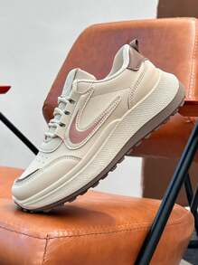 2025 Women's White Casual Sneakers, New Korean Version Ins Style Student Sports Shoes, Platform Loafers For Street Style, Burgundy Color, Fashion Retro Chunky Sneakers, Party & Gift - Brown - View 1