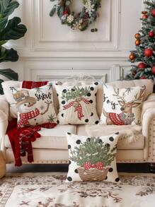4pcs Christmas Velvet Soft Touch Santa Claus, Christmas Numbers, Reindeer, Snowman, Snowflake Decorative Pillow Covers, Hypoallergenic Polyester Material, Invisible Zipper, No Filling, Suitable For Home Decor, Living Room, Throw Pillow Cases, Cushion Covers, Sofa Decorative Pillows, Home Decor, Cushion Covers, Soft Pads. - Multicolor - View 11