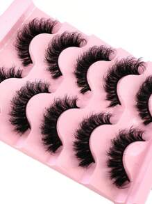 5 Pairs/Pack Natural Fluffy Faux Mink Lashes, Charming Messy Lashes, 8D Lengthening & Volumizing Lashes, Fox Eye Lifting Makeup Effect, Full Strip Lashes, Eyelash Extensions - Black - View 7