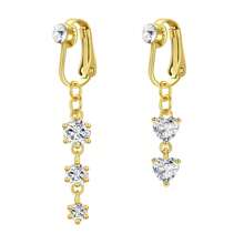 2-3pcs Pink Fake Belly Ring Clip On Belly Button Rings Stainless Steel Fake Earrings Diamond Dangle Non Piercing Belly Piercing Jewelry With Pain Relieving Silicone Pads