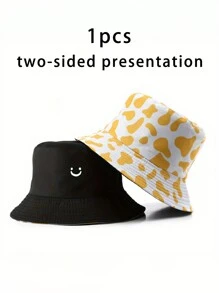 1pc Printed  Double-Sided Bucket Hat, Outdoor Sun Protection Cap For Boys Girls Spring Autumn Travel Beach Vacation