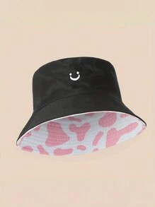 1pc Printed  Double-Sided Bucket Hat, Outdoor Sun Protection Cap For Boys Girls Spring Autumn Travel Beach Vacation