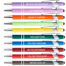 10 piezas Bolígrafos de punta fina de escritura suave con frases motivacionales para pantalla táctil - Negro - Ver 7